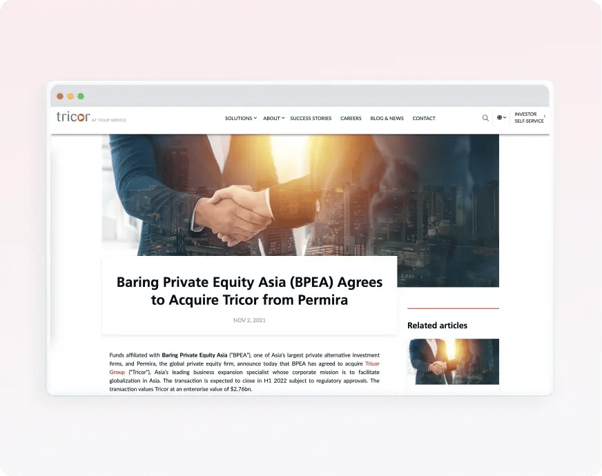 tricor webpage interface