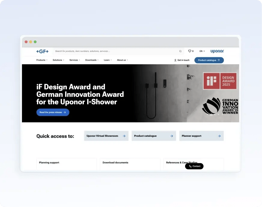 uponor webpage interface